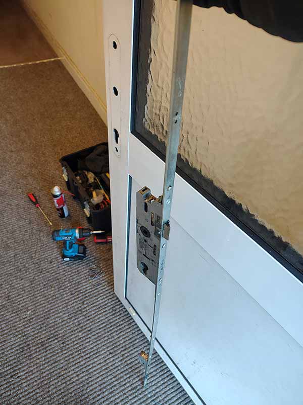Locking mechanism removed from door